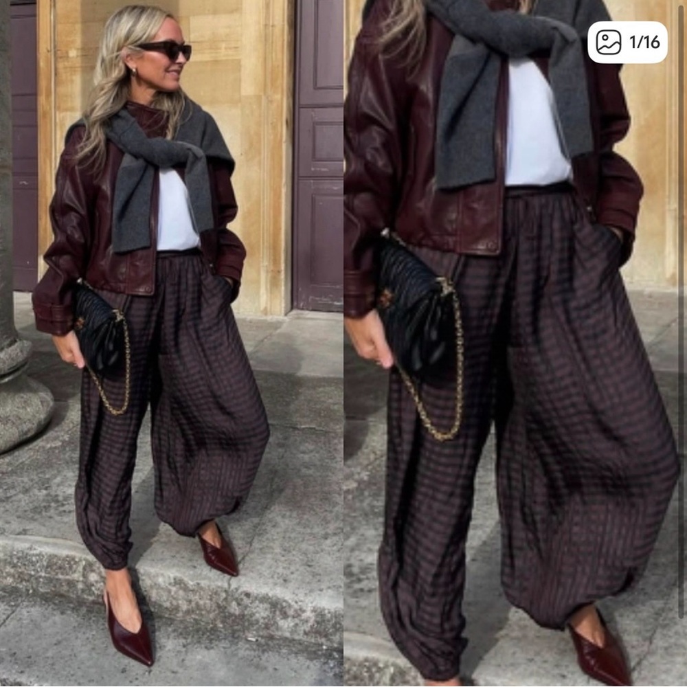 Zara Plaid Wide-Leg Balloon Pant - Casual Chic
